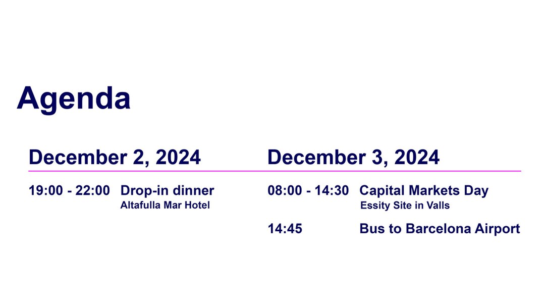 Logistics For Essity Capital Markets Days