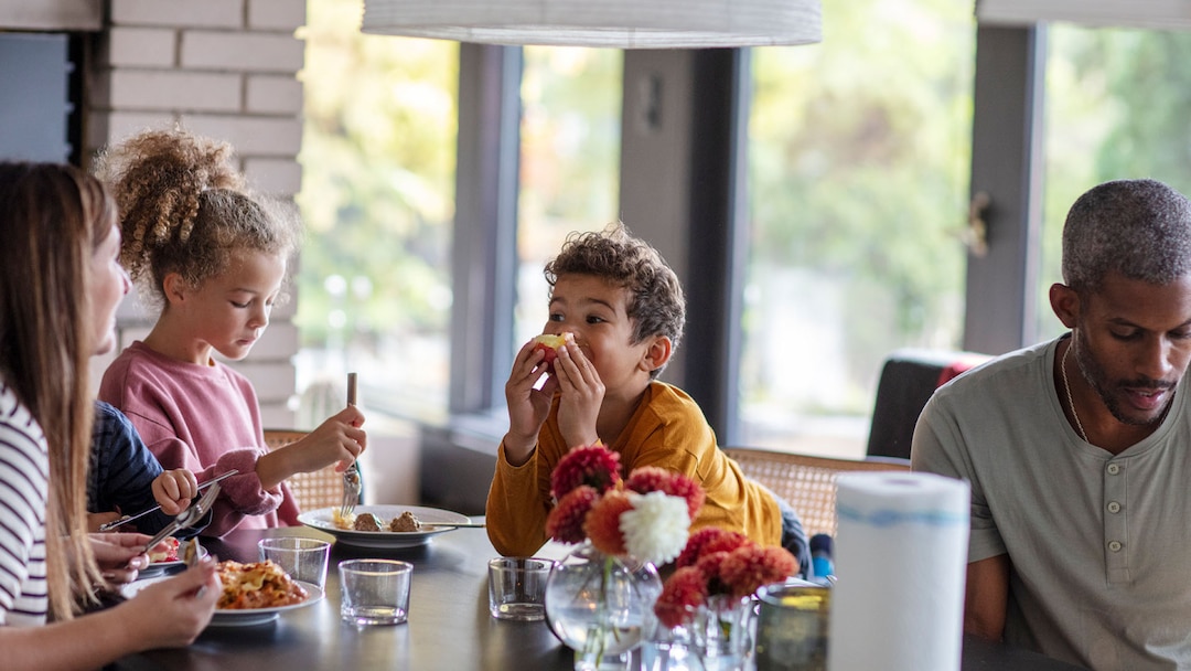 Father With Kids Have A Lunch